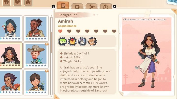 Amirah is a true artist - My Time at Sandrock: Characters and Romance - Basics - My Time at Sandrock Guide, Walkthrough