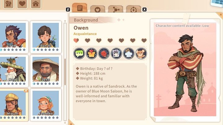 Owen knows all the residents of Sandrock very well - My Time at Sandrock: Characters and Romance - Basics - My Time at Sandrock Guide, Walkthrough