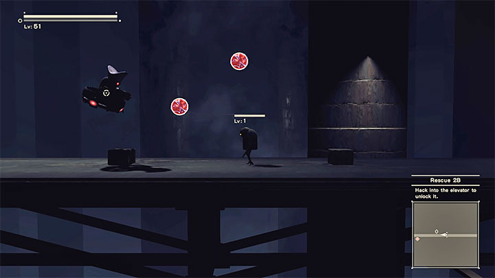 In the location with a large group of machines fighting each other, you can simply go to the with a blue lamp above immediately - NieR Automata: Chapter 9, Route B - walkthrough - Route B - NieR Automata Guide