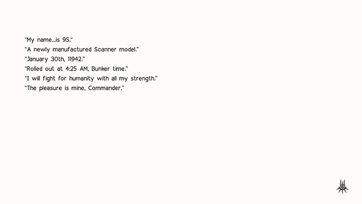 After defeating A2, the game will play ending D, part of which is written in the text - you can read it or scroll it by holding the circle - Nier Automata: Route C and Route D endings - walkthrough - Route C & D - NieR Automata Guide