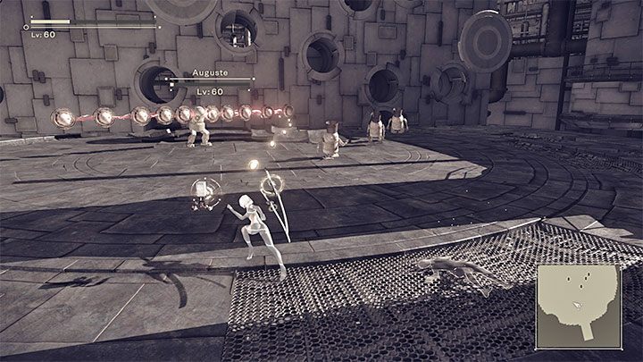 Small machines can join the fight and it is best to rely on area attacks in order to simultaneously try to destroy them and weaken the boss - Nier Automata: Chapter 16, 9S and A2 - Route C, D - walkthrough - Route C & D - NieR Automata Guide