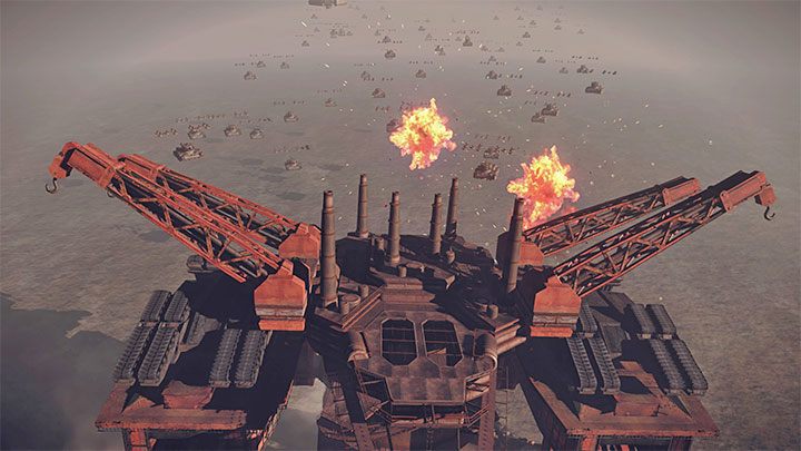 You will proceed to control the great Goliath playing as Pascal and you can look for opportunities during the march to destroy the emerging enemy flying machines- r anged attacks and upper-limb swings are available to use - Nier Automata: Chapter 14, A2 - Route C, D - walkthrough - Route C & D - NieR Automata Guide
