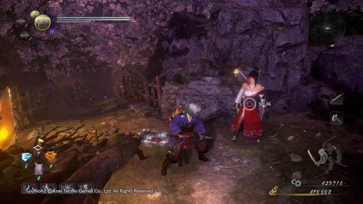 Once you get to the top, you will come across an NPC woman there, talk to her twice to get the Amrita crystal - NiOh 2: Cherry Blossom Viewing in Daigo walkthrough - Main missions - NiOh 2 Guide