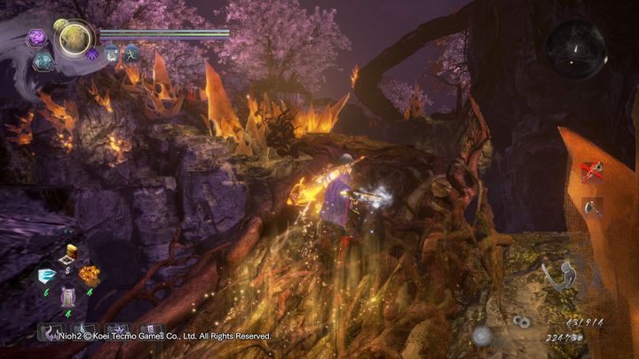 Once you walk through the tree, youll see the area where the Yokai fog is located - there are piles of bodies lying on the ground - NiOh 2: Cherry Blossom Viewing in Daigo walkthrough - Main missions - NiOh 2 Guide