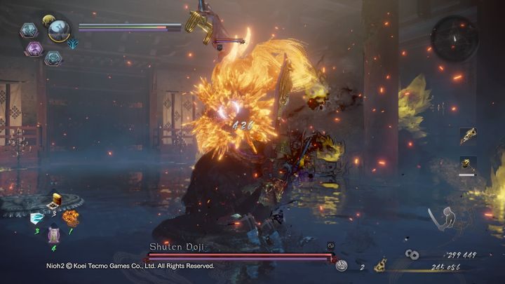 he drinks from his gourd and then spits a flame from his mouth - NiOh 2: Sh...