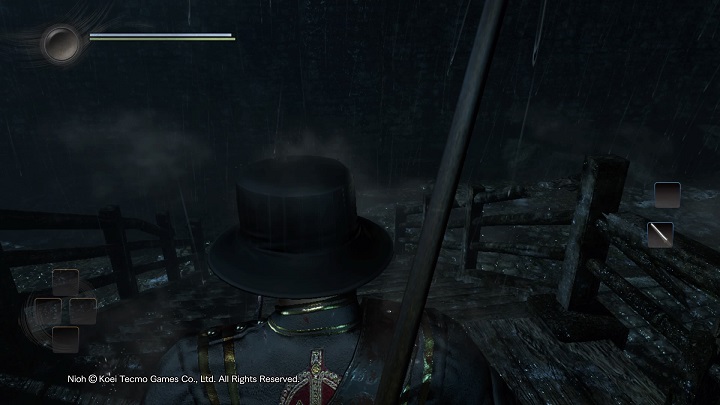 Defeat the patrolling guard and take a look inside the chest that can be found underneath the wooden stairs which you’ve used to access the area - The Man with the Guardian Spirit | Main missions - Main missions - NiOh Game Guide