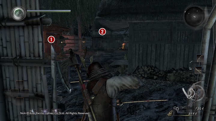 Finally, you’ll find yourself behind the house that can be seen on the screenshot – take a look at it as it contains further denominations - Isle of Demons part 1 | Main missions - Main missions - NiOh Game Guide