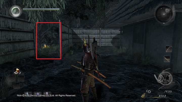Take a look at the passageway on the left (marked with a red rectangle) - Isle of Demons part 1 | Main missions - Main missions - NiOh Game Guide