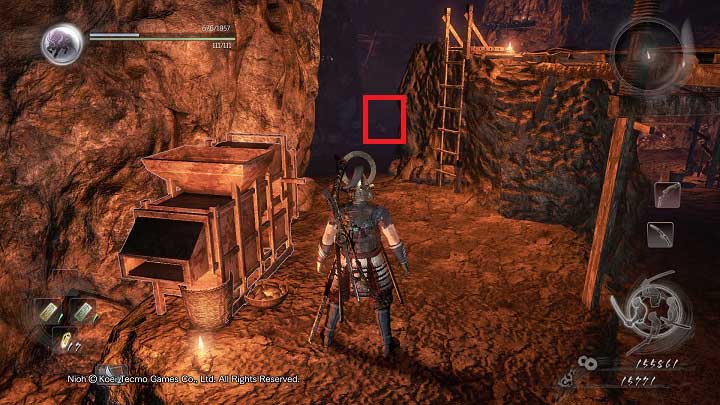 If you go right, in the dead end you will encounter a dweller and you will find a door that cannot be opened yet - The Silver Mine Writhes | Main missions - Main missions - NiOh Game Guide