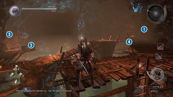 You will notice a few ladders after reaching the lower floor - The Silver Mine Writhes | Main missions - Main missions - NiOh Game Guide