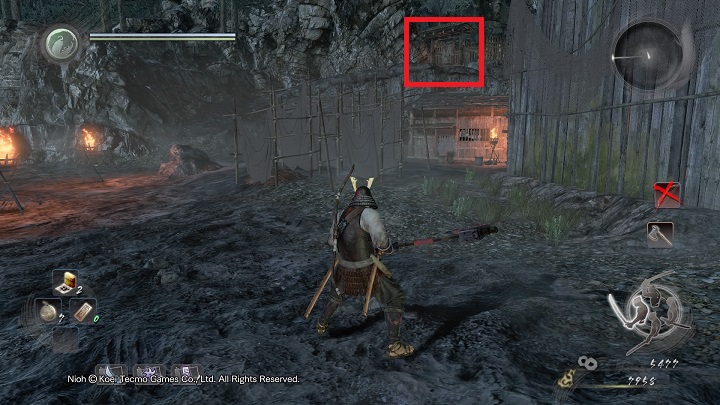 Defeat the guard with a torch that patrols the area and reach the hill on the picture - Isle of Demons part 2 | Main missions - Main missions - NiOh Game Guide