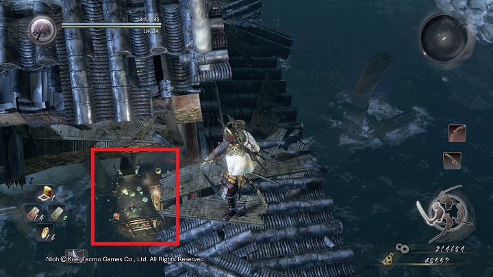 If you go right then you will have to face a skeleton that patrols this part of the rooftop - The Ocean Roars Again | Main missions - Main missions - NiOh Game Guide
