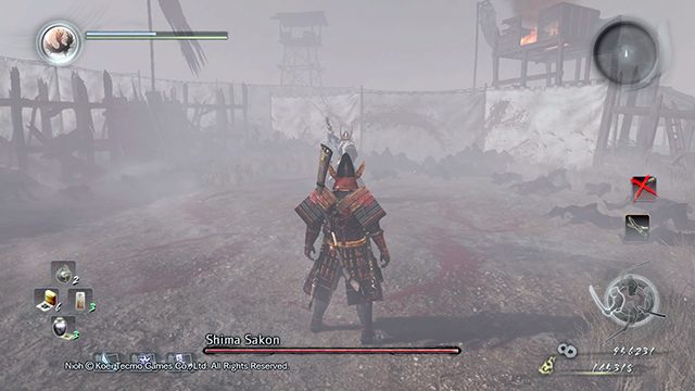 The arena of this battle is quite small - Shima Sakon | Boss battle - Boss Encounters - NiOh Game Guide