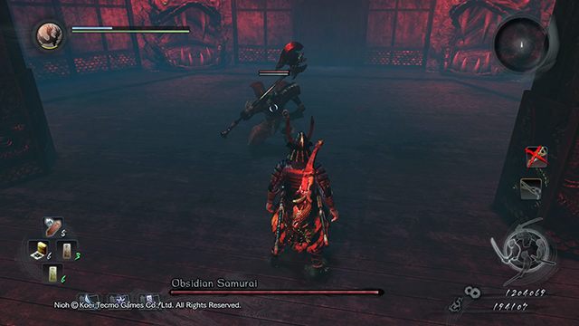 The opponent commes armed with a large axe - Obsidian Samurai | Boss battle - Boss Encounters - NiOh Game Guide