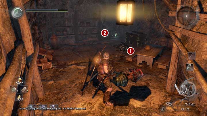 After you have dealt with Nurikabe (the opponent disguised as a wall), you can obtain several items and enter a chamber with samurais - Deep in the Shadows | Main missions - Main missions - NiOh Game Guide