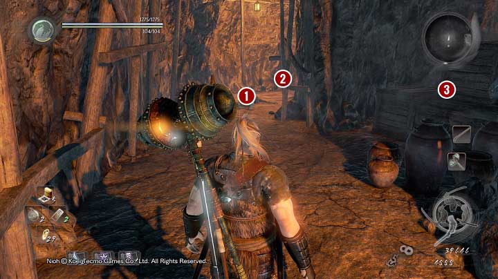 Since there is a checkpoint around, it is a good idea to defeat the opponents here, who are not too demanding if only you draw them out into open - Deep in the Shadows | Main missions - Main missions - NiOh Game Guide