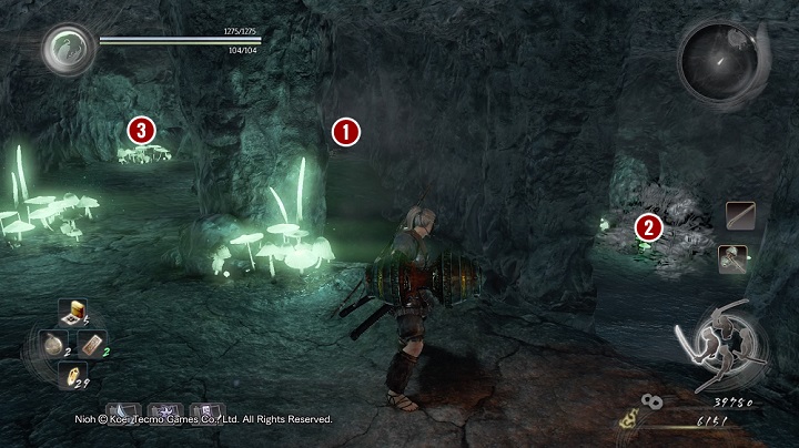 As you proceed, you will find a recess on the left - Deep in the Shadows | Main missions - Main missions - NiOh Game Guide