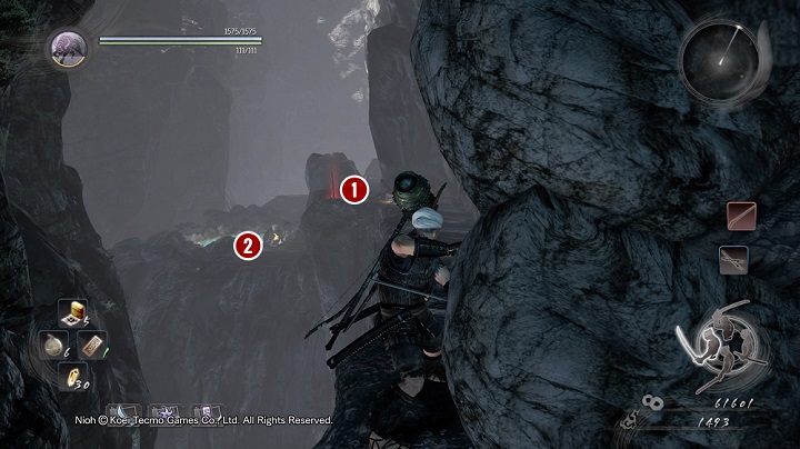 The second cave (or rather a corridor) on the right is empty - Kanbei and the Overlord | Side missions - Side missions - NiOh Game Guide
