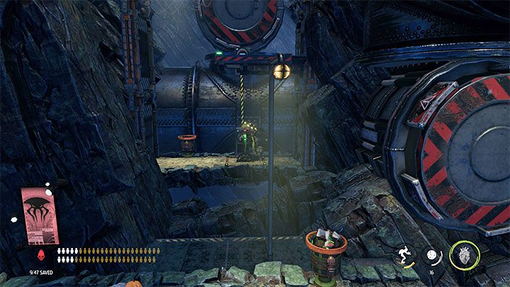 Soon we will reach some more inactive machines that are blocking further passage - Oddworld Soulstorm: Descent to Level 2, The Mines - guide, walkthrough description - 11: The Mines - Oddworld Soulstorm Guide