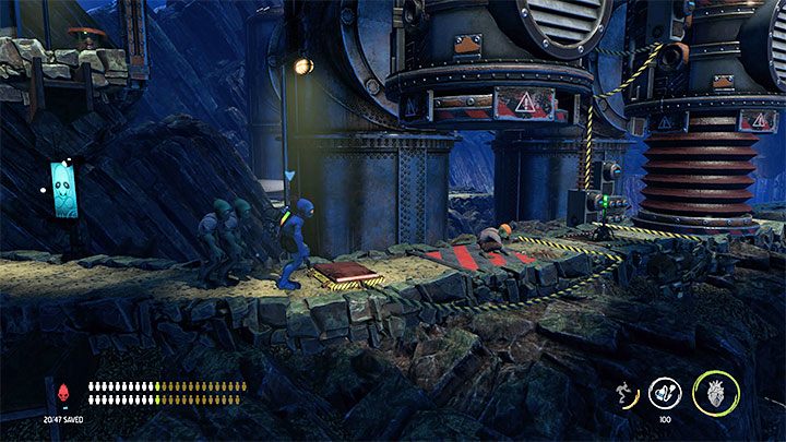 On the way, we can optionally examine another top shelf with a row of lockers - Oddworld Soulstorm: Find a Way to Level 3, the Mines - walkthrough - 11: The Mines - Oddworld Soulstorm Guide