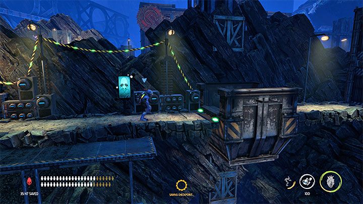 We leave the area with the boring machine and return to the main path - Oddworld Soulstorm: Find a Way to Level 3, the Mines - walkthrough - 11: The Mines - Oddworld Soulstorm Guide