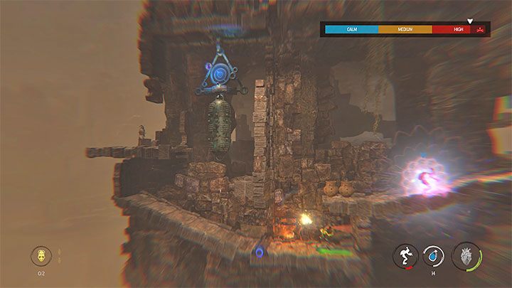 We will reach an area with a closed gate, a Slig and a bell - Oddworld Soulstorm: Finding other Mudokons, the Ruins - walkthrough - 2: The Ruins - Oddworld Soulstorm Guide