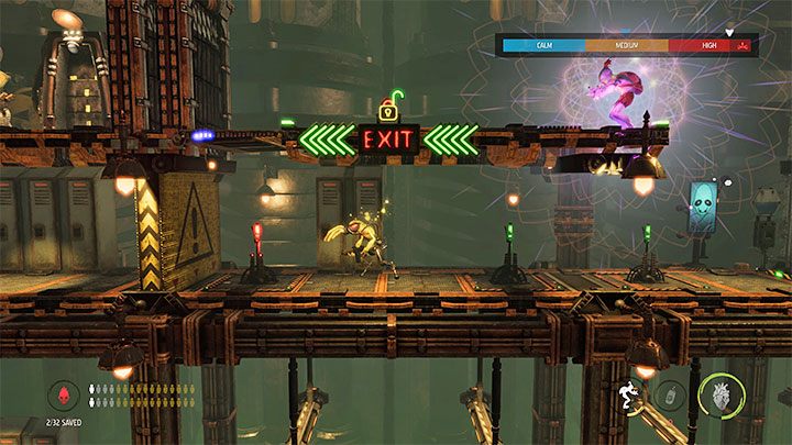 On the upper level, you need to sneak and rely on hiding in lockers - Oddworld Soulstorm: Reaching the Fueling Tower, Phat Station - walkthrough - 6: Phat Station - Oddworld Soulstorm Guide
