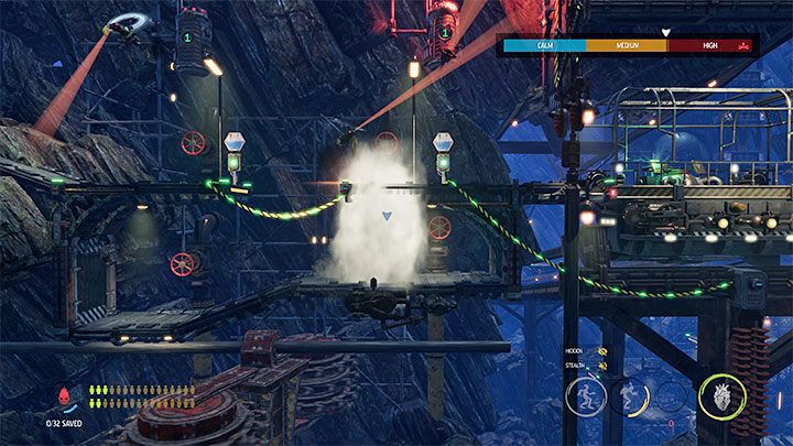 In the section below, avoid detection by two scanners attached to a rotating mine - Oddworld Soulstorm: Bypassing security, Necrum - walkthrough - 10: Necrum - Oddworld Soulstorm Guide