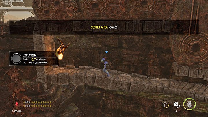 The rocks need to be used to destroy the mines in the narrow passageway to the left - Oddworld Soulstorm: Stage 6 - all secrets, list - Oddworld Soulstorm Guide