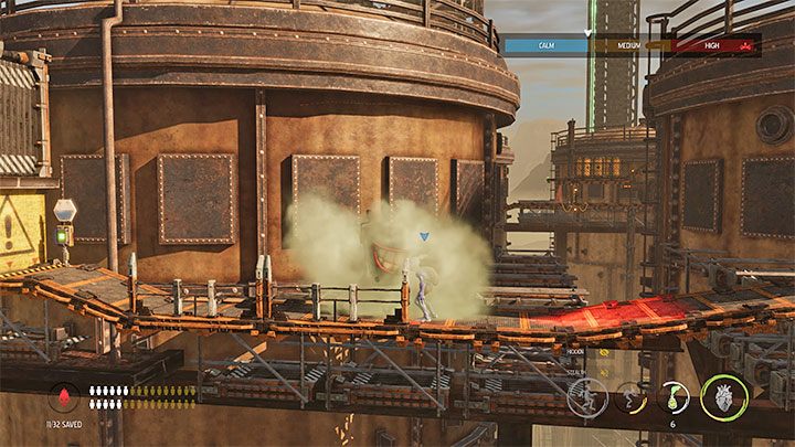 When we go outside, we find crates to destroy and a vending machine with free brew bottles - Oddworld Soulstorm: Crossing Tank Row 2D, Phat Station - walkthrough - 6: Phat Station - Oddworld Soulstorm Guide