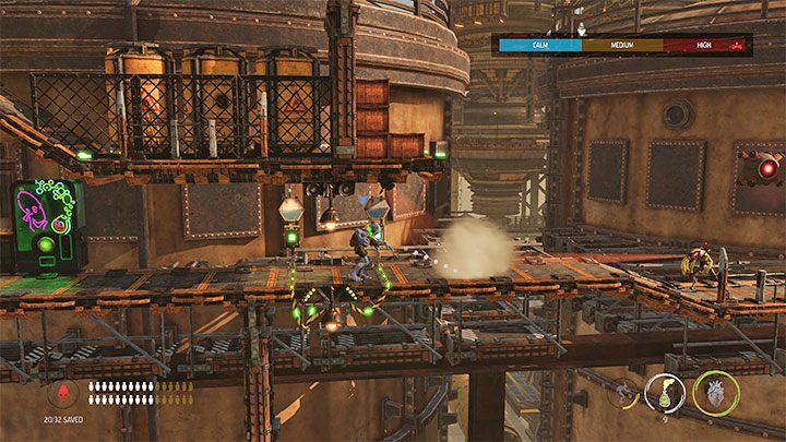 Use the elevator and optionally use a machine you pass - Oddworld Soulstorm: Crossing the Tank Row 3D, Phat Station - walkthrough - 6: Phat Station - Oddworld Soulstorm Guide