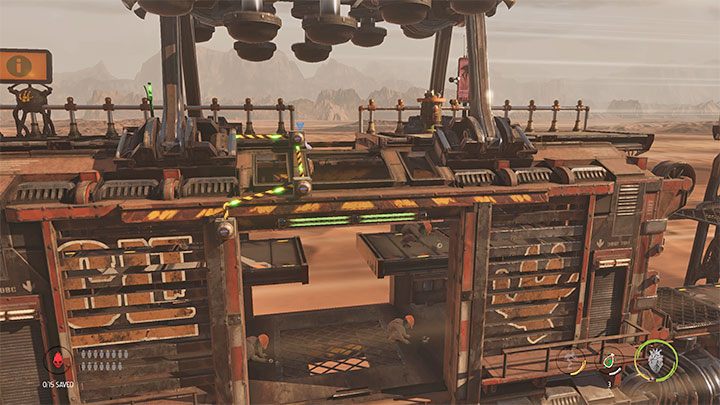 We jump to the next shelves until we reach the main one for the first car - Oddworld Soulstorm: Freeing Mudokons from the cars, the Hijack - walkthrough - 7: The Hijack - Oddworld Soulstorm Guide