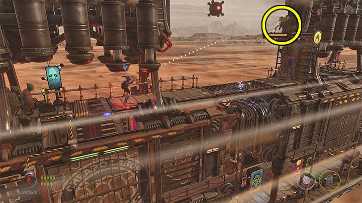 Another group of Mudokons can be released by pulling a lever by one of the checkpoints - Oddworld Soulstorm: Freeing Mudokons from the cars, the Hijack - walkthrough - 7: The Hijack - Oddworld Soulstorm Guide