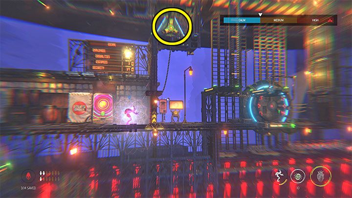 We pass through the destroyed enemy outpost and reach Abe's wide platform, which must pass a long journey into the depths of the screen - Oddworld Soulstorm: Holding Pen 10-6, Escape - guide - 13: Escape - Oddworld Soulstorm Guide