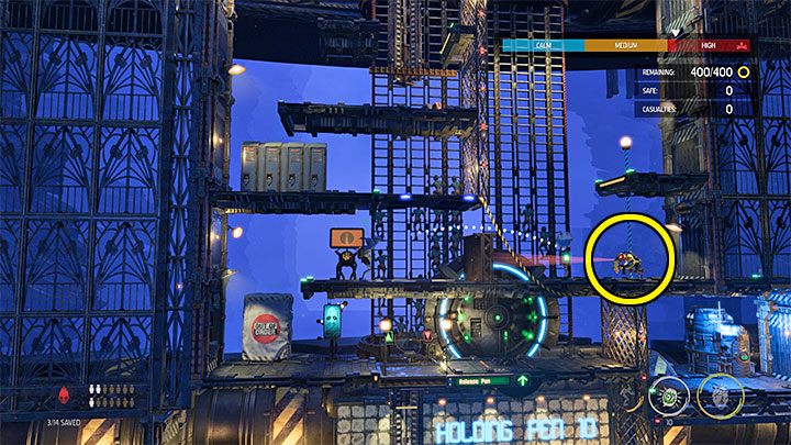 Let's unlock the checkpoint and then pull the lever to begin protecting the Mudokons from the Sligs - Oddworld Soulstorm: Holding Pen 10-6, Escape - guide - 13: Escape - Oddworld Soulstorm Guide