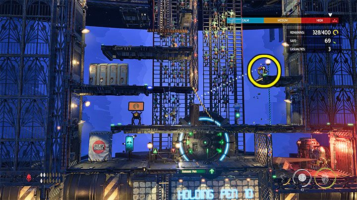 We use Rock Candy to stun the Slig that appears at the top (image above) - Oddworld Soulstorm: Holding Pen 10-6, Escape - guide - 13: Escape - Oddworld Soulstorm Guide