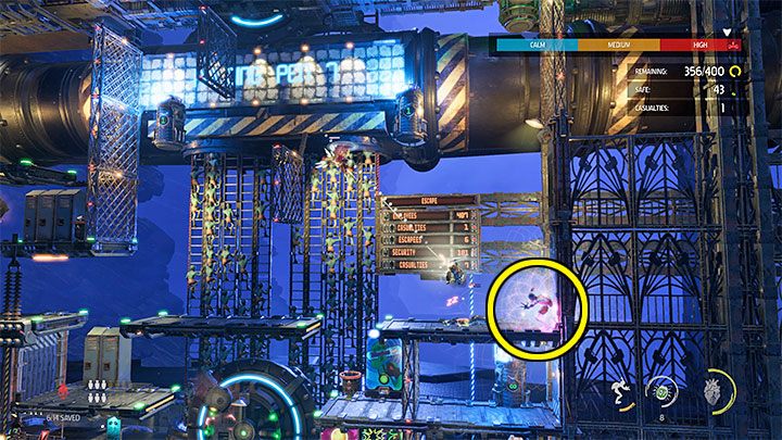 After pulling the lever, we recommend that you line up at the right wall of this arena and quickly use possession to take control of one of the flying Sligs - Oddworld Soulstorm: Holding Pen 10-6, Escape - guide - 13: Escape - Oddworld Soulstorm Guide