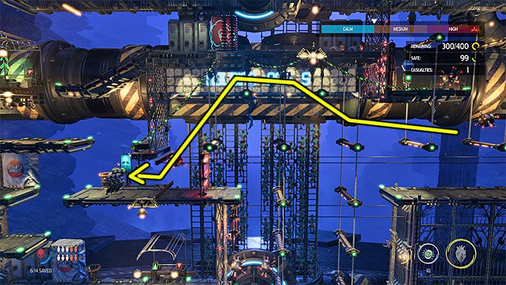 This is not all, because after pressing the button, we must return to the left shelf, that is, to the place from which we came - Oddworld Soulstorm: Holding Pen 10-6, Escape - guide - 13: Escape - Oddworld Soulstorm Guide