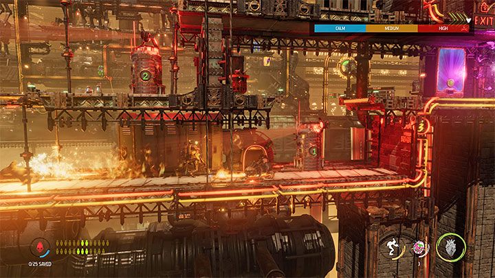 On the lower floors, you will start coming across elite Sligs, and it is worth watching out here because, unlike previous enemies, they can easily kill Abe at a distance - Oddworld Soulstorm: Unlocking the platform in Workzone 1, Feeco Depot - walkthrough - 14: Feeco Depot - Oddworld Soulstorm Guide