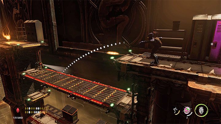 Go to the right, jump on the Monkey Bar, and then to the shelf - Oddworld Soulstorm: Unlocking the platform in Workzone 1, Feeco Depot - walkthrough - 14: Feeco Depot - Oddworld Soulstorm Guide