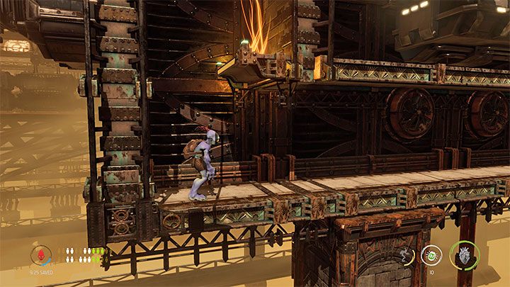 As you're exploring this area, it is worth looking around the long corridor from picture 1 - Oddworld Soulstorm: Going through Workzone 2, Feeco Depot - walkthrough - 14: Feeco Depot - Oddworld Soulstorm Guide