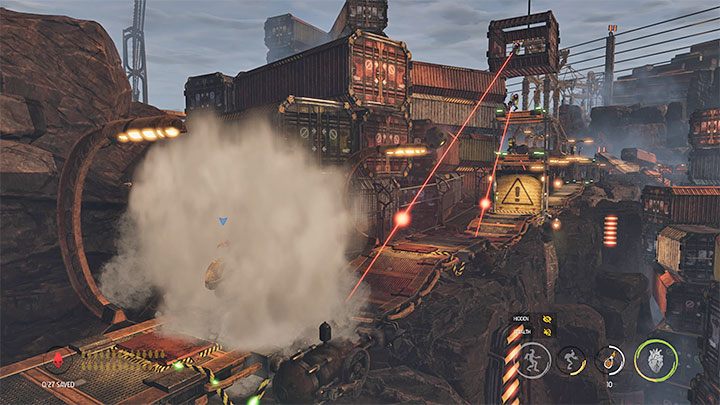 When you open the Moolah Gate, you'll come across some lockers with padlocks - Brewnade cocktails are hidden inside - Oddworld Soulstorm: Reaching the Security Station by crane, The Yards - walkthrough - 15: The Yards - Oddworld Soulstorm Guide
