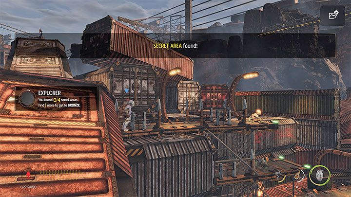 Go further to the right and after jumping over the spikes, examine the lower path first - Oddworld Soulstorm: Reaching the Security Station by crane, The Yards - walkthrough - 15: The Yards - Oddworld Soulstorm Guide