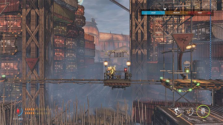 After reaching the lowest level, head left - Oddworld Soulstorm: Reaching the Security Station by crane, The Yards - walkthrough - 15: The Yards - Oddworld Soulstorm Guide