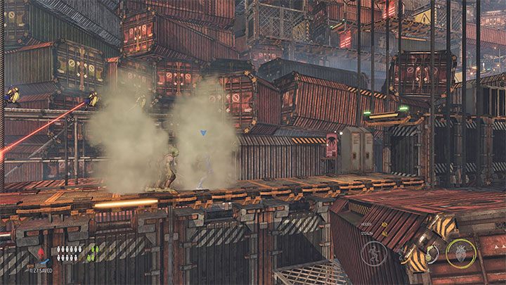 The scaffolding area is guarded by snipers - Oddworld Soulstorm: Crossing The Gantry Channel, The Yards - walkthrough - 15: The Yards - Oddworld Soulstorm Guide