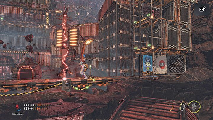 On the upper level, you have to watch out for a new machine with a big smile - Oddworld Soulstorm: Crossing The Gantry Channel, The Yards - walkthrough - 15: The Yards - Oddworld Soulstorm Guide