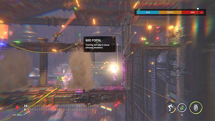 Pulling the lower lever unlocks the left passageway - Oddworld Soulstorm: Opening the 1st and the 2nd gate, Brewery - walkthrough - 16: Brewery - Oddworld Soulstorm Guide