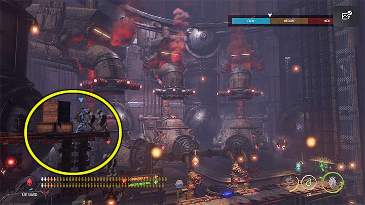 In a large room, recruit 3 Mudokons first and then press the button - Oddworld Soulstorm: Opening the 1st and the 2nd gate, Brewery - walkthrough - 16: Brewery - Oddworld Soulstorm Guide