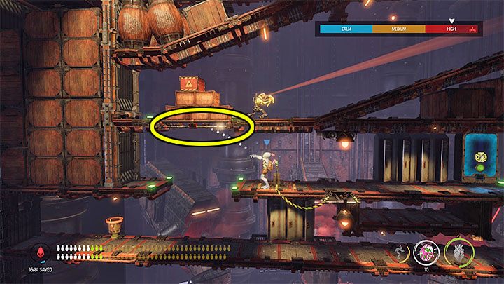 We'll find a lever here that can be used to unlock the passage on the right - Oddworld Soulstorm: Opening the 1st and the 2nd gate, Brewery - walkthrough - 16: Brewery - Oddworld Soulstorm Guide