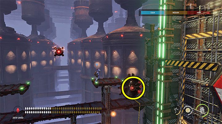 We need to head towards the higher shelves and use Fizzy Pow to destroy passages and unlock the path - Oddworld Soulstorm: Opening the 1st and the 2nd gate, Brewery - walkthrough - 16: Brewery - Oddworld Soulstorm Guide